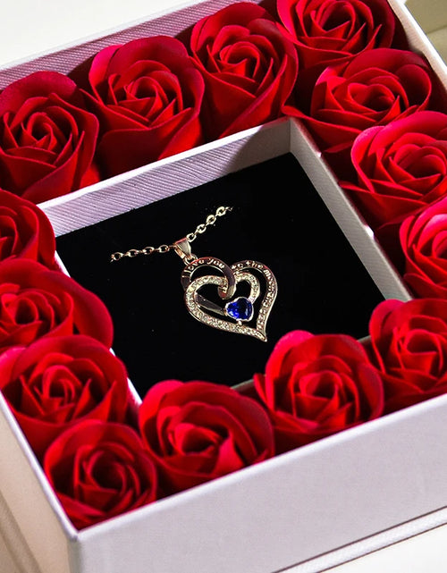 Load image into Gallery viewer, Eternal Flower Jewelry Box W Blue Crystal Heart Necklace Pendant Soap Rose Gift Box Wedding Jewelry Gift for Women Girfriend Mom
