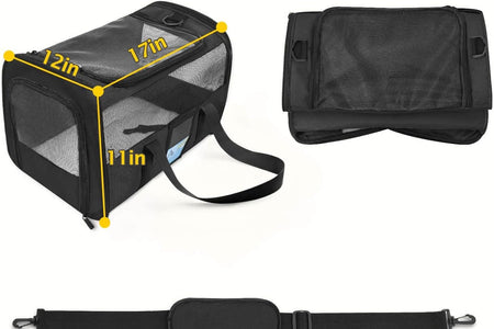 Pet Carrier Airline Approved, Cat Carriers for Medium Cats Small Cats, Soft Dog Carriers for Small Dogs Medium Dogs, TSA Approved Pet Carrier for Cats Dogs of 15 Lbs, Puppy Carrier,Black