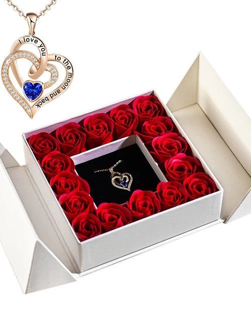 Load image into Gallery viewer, Eternal Flower Jewelry Box W Blue Crystal Heart Necklace Pendant Soap Rose Gift Box Wedding Jewelry Gift for Women Girfriend Mom
